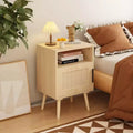 Rattan Nightstand Wood Nightstand End Table Accent Bedside Side Table with Open Shelf, Modern & Natural Aesthetic-ModernLuxe