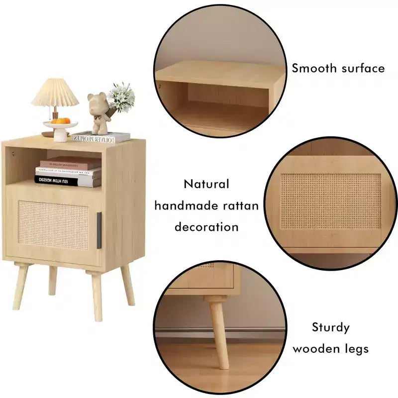 Comodino in Rattan con Ripiano Aperto, Estetica Moderna e Naturale