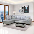 Modern Grey Leather Sectional Sofa with Storage Ottoman