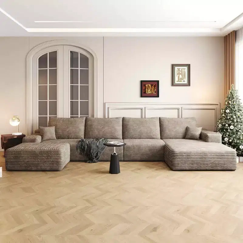 MAYEERTY 135 Cloud Sofa + Ottoman Camel - 135 + Ottoman, Corduroy, U-Shaped, No Assembly, for Living Room