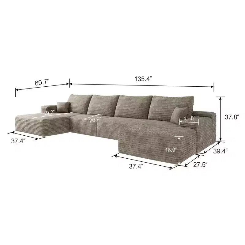 Divano a nuvola a U con pouf, in velluto a coste, nessun montaggio richiesto