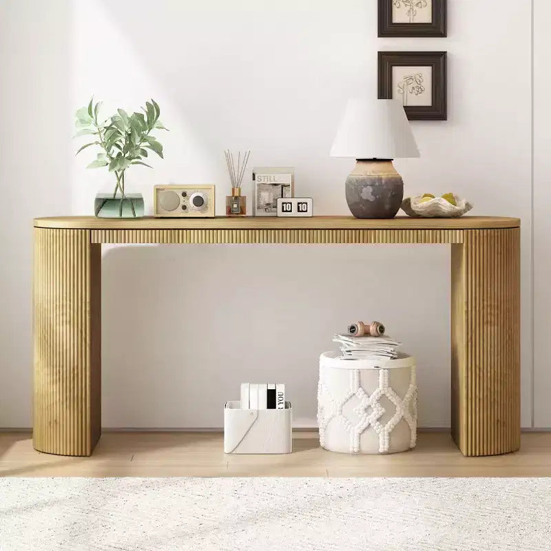 Okak Modern Console Table with Curved Legs, Vertical Stripe Entryway Table with Thick Tabletop, Narrow Console Table for Living Room, Entrance