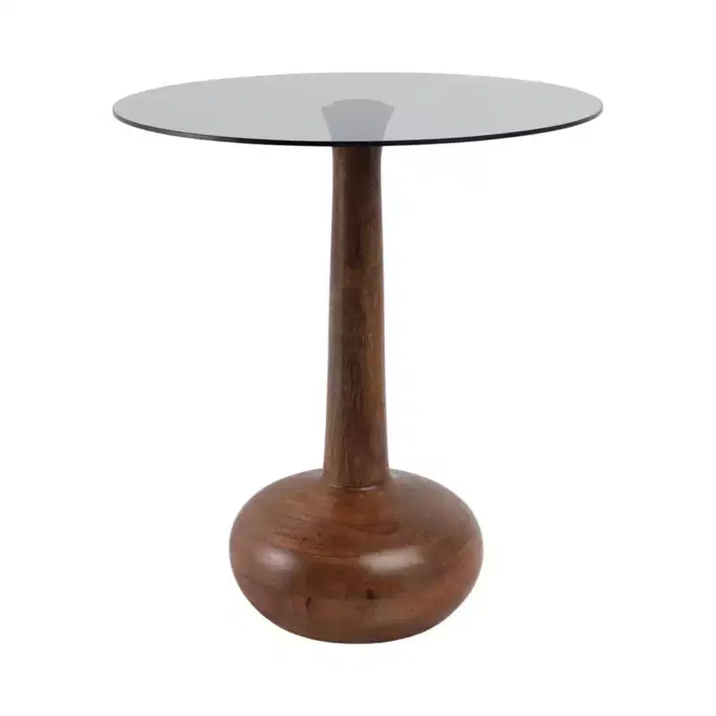 Elegante Tavolino Laterale a Colonna in Legno con Piano in Vetro per Accento Soggiorno - Tavolino Stretto Scultoreo per lo Stile dell'Ingresso - 21, Marrone e Trasparente