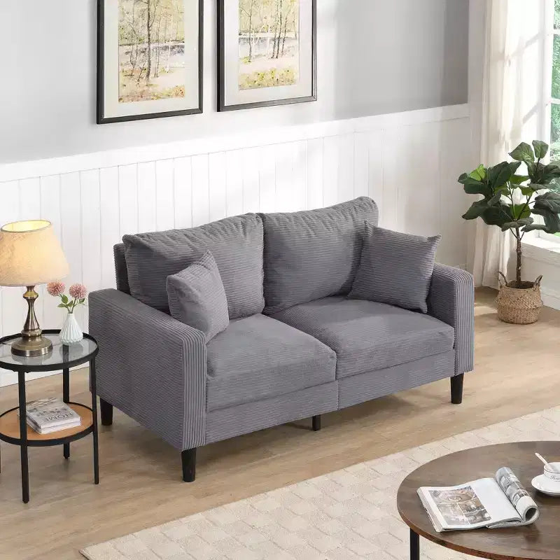 Divanetto imbottito moderno, Struttura in legno, Grigio chiaro
