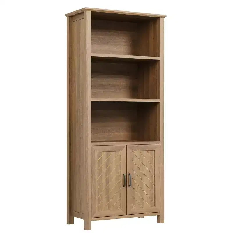 Libreria da 70 pollici, 5 ripiani, con ante scorrevoli a fienile e mensole regolabili, mobile libreria in noce stile rustico con armadietto contenitore
