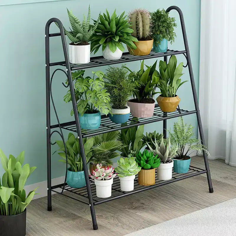 3 Tier Metal Plant Stand for Multiple Plants, Space Saving Decorative Ladder Tiered Flower Planter Rack for Living Room Balcony Garden