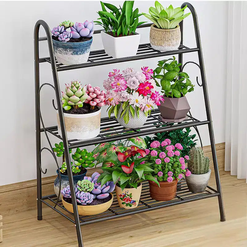 Espositore Porta Piante in Metallo a 3 Livelli per Piante Multiple, Fioriera a Scala Decorativa Salvaspazio per Soggiorno Balcone Giardino