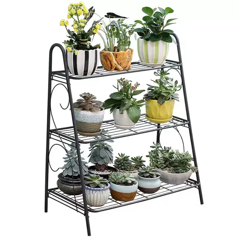 Espositore Porta Piante in Metallo a 3 Livelli per Piante Multiple, Fioriera a Scala Decorativa Salvaspazio per Soggiorno Balcone Giardino