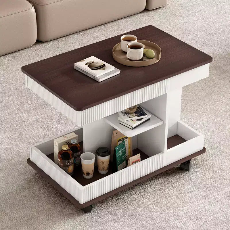 Tavolino moderno con ruote e contenitore sollevabile a 360°