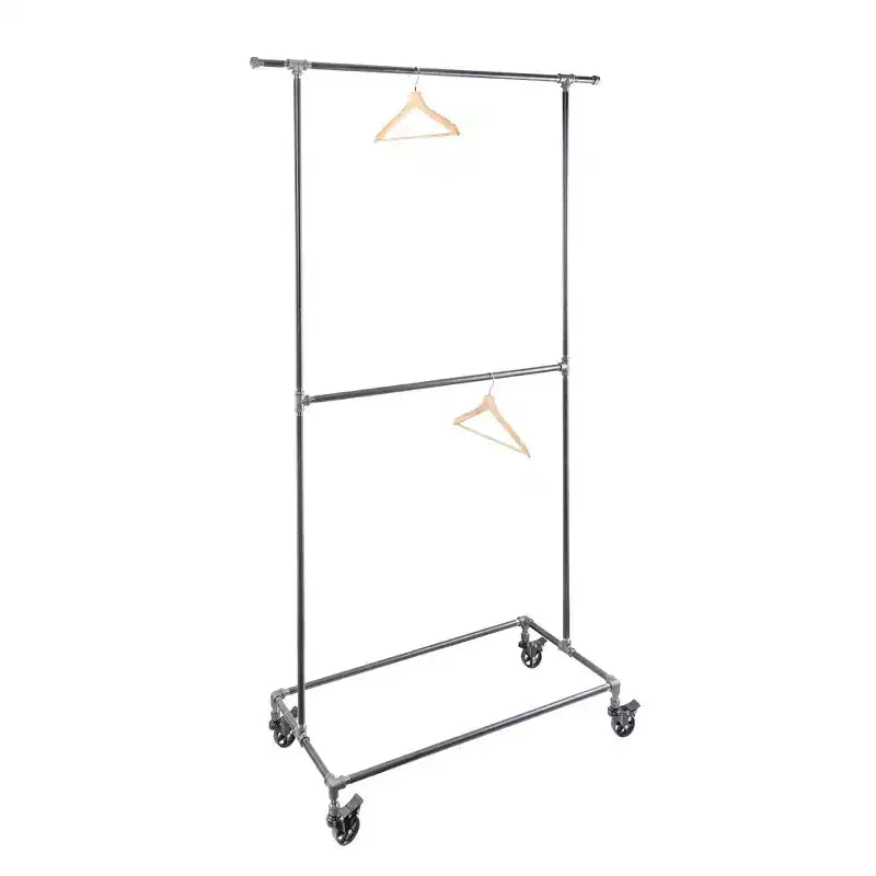 Pipe Decor 82 in. Rolling Double Rod Clothing Rack