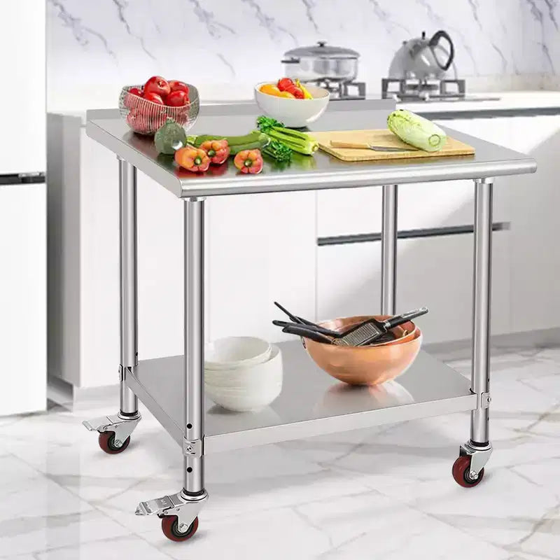 Tavolo in acciaio inossidabile, tavolo da lavoro commerciale in metallo per impieghi gravosi con ripiani aperti per cucine di ristoranti, casa, hotel, preparazione di alimenti
