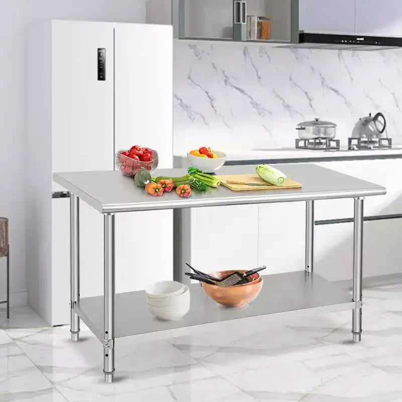 Tavolo in acciaio inossidabile, tavolo da lavoro commerciale in metallo per impieghi gravosi con ripiani aperti per cucine di ristoranti, casa, hotel, preparazione di alimenti