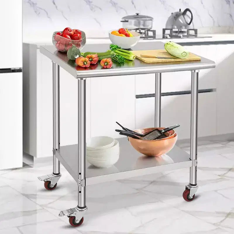 Tavolo in acciaio inossidabile, tavolo da lavoro commerciale in metallo per impieghi gravosi con ripiani aperti per cucine di ristoranti, casa, hotel, preparazione di alimenti