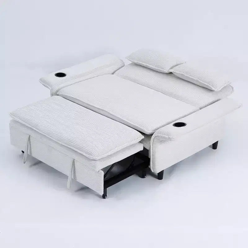 Divano letto a due posti in tessuto a righe, multifunzionale, beige