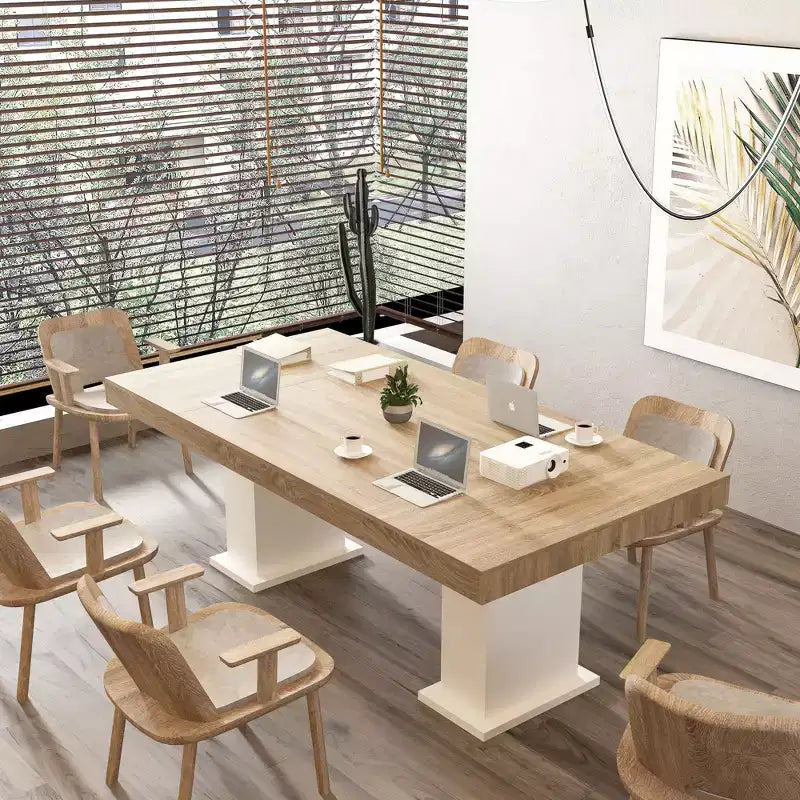 Famapy Multi - Scene Wooden Table Dining/Office Table Desk: Dual - Column Design, Spacious Surface  Perfect for Office & Dining