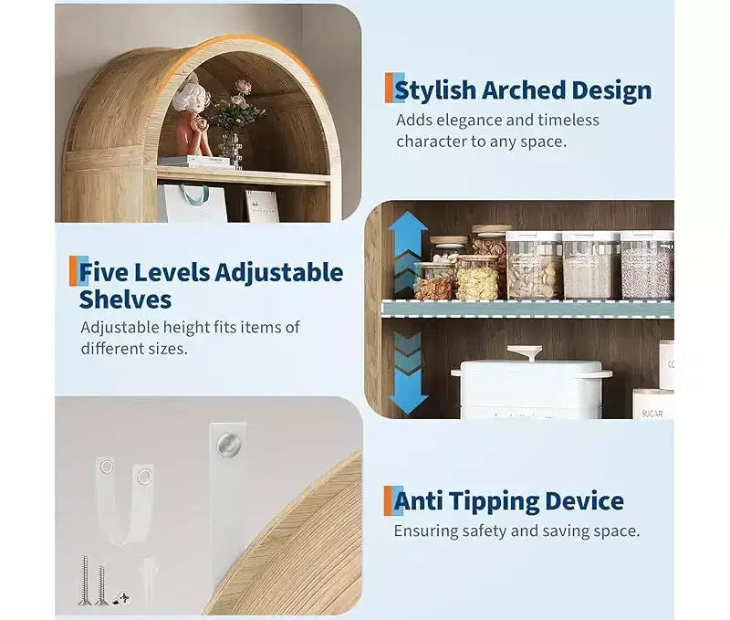 Mobile scarpiera ad arco alto 180 cm per ingresso, organizer per scarpe in legno a 7 ripiani con mensole regolabili, mobile espositivo moderno per corridoio e camera da letto