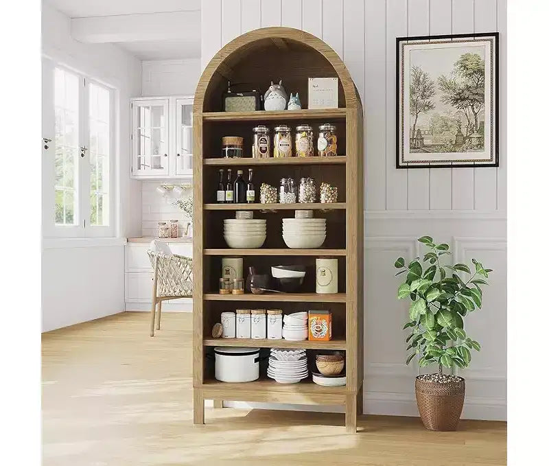 Mobile scarpiera ad arco alto 180 cm per ingresso, organizer per scarpe in legno a 7 ripiani con mensole regolabili, mobile espositivo moderno per corridoio e camera da letto