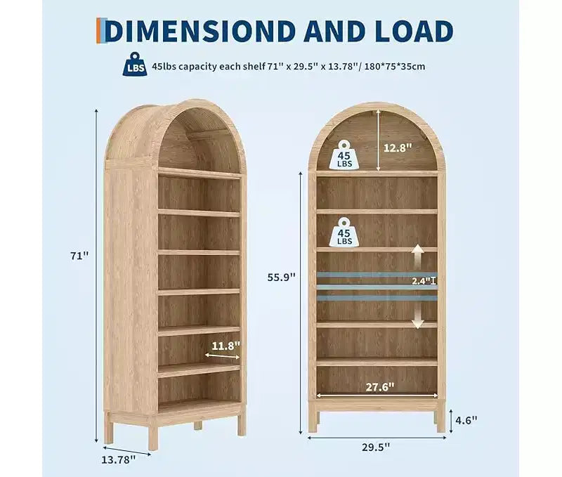 Mobile scarpiera ad arco alto 180 cm per ingresso, organizer per scarpe in legno a 7 ripiani con mensole regolabili, mobile espositivo moderno per corridoio e camera da letto