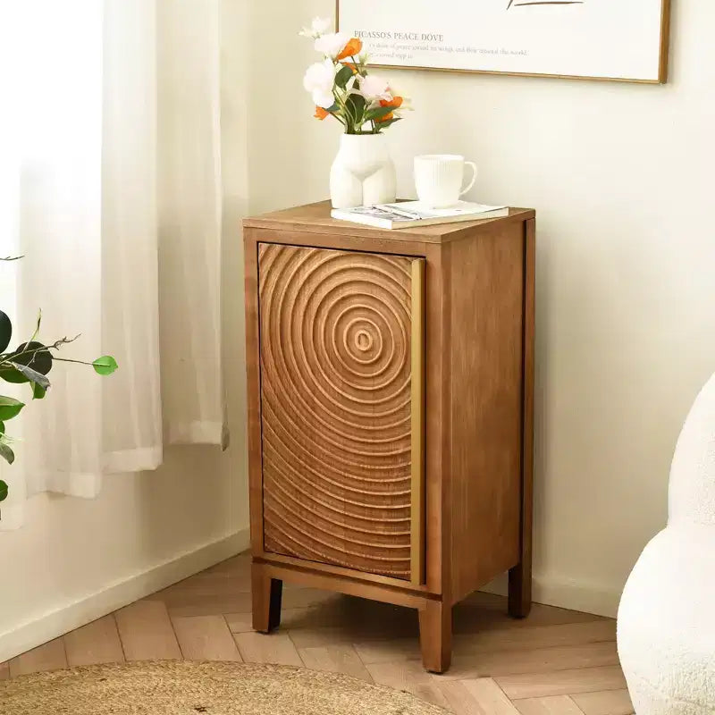 Tavolino con contenitore Geometric Ripple, moderno retrò, finitura naturale