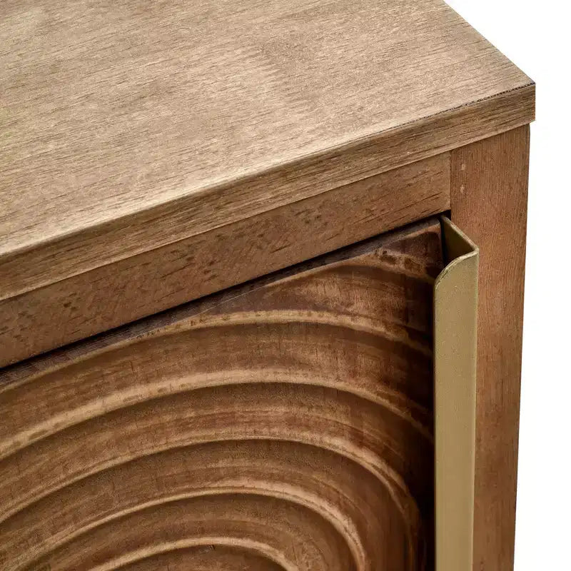 Tavolino con contenitore Geometric Ripple, moderno retrò, finitura naturale