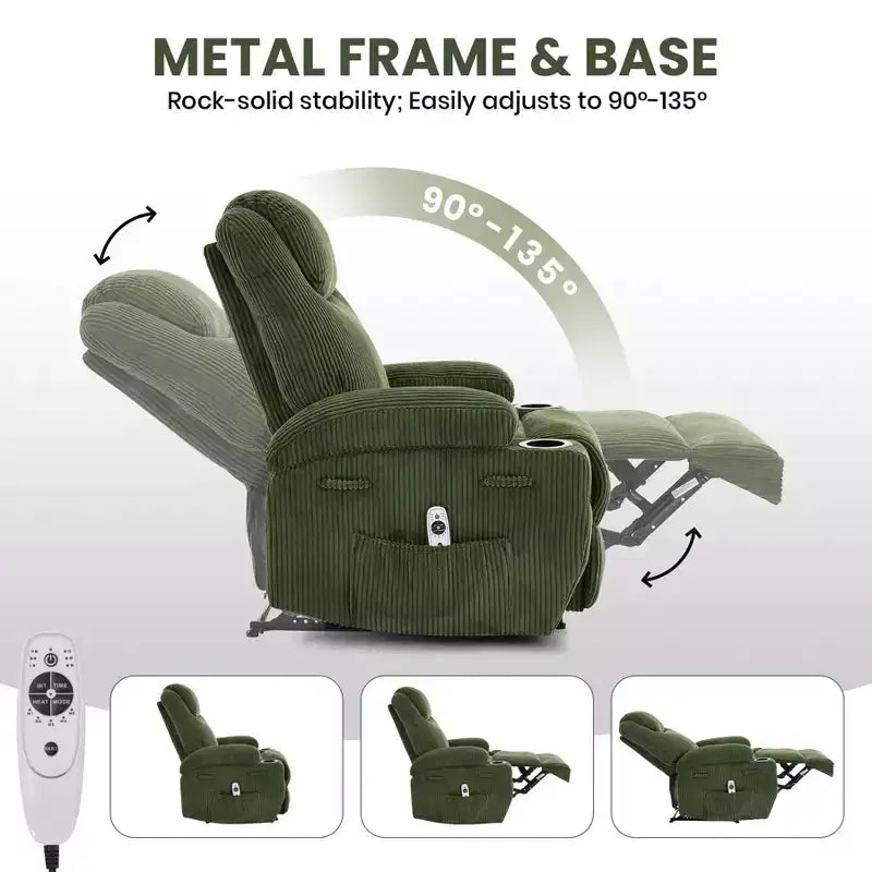 Poltrona Reclinabile Massaggiante, Reclinazione Ultra-Confortevole (Regolabile a 135°), Doppio Portabicchieri e Tasche Laterali, Facile Montaggio Senza Attrezzi