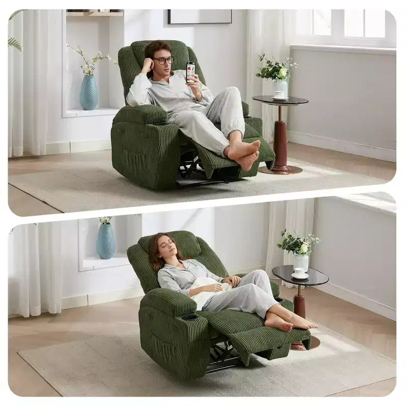 Poltrona Reclinabile Massaggiante, Reclinazione Ultra-Confortevole (Regolabile a 135°), Doppio Portabicchieri e Tasche Laterali, Facile Montaggio Senza Attrezzi
