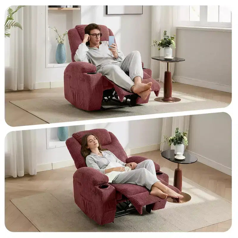 Poltrona Reclinabile Massaggiante, Reclinazione Ultra-Confortevole (Regolabile a 135°), Doppio Portabicchieri e Tasche Laterali, Facile Montaggio Senza Attrezzi