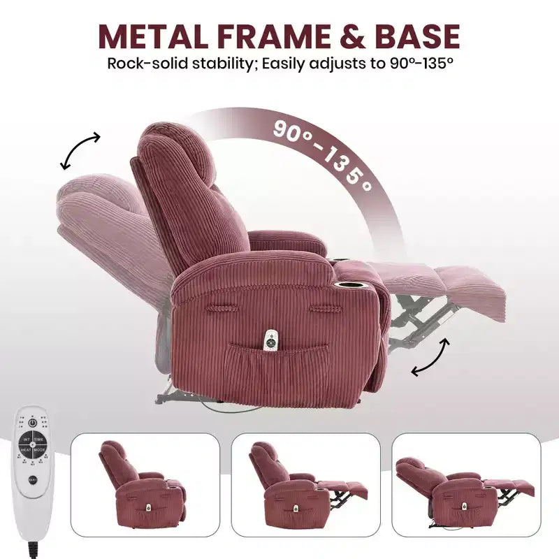 Poltrona Reclinabile Massaggiante, Reclinazione Ultra-Confortevole (Regolabile a 135°), Doppio Portabicchieri e Tasche Laterali, Facile Montaggio Senza Attrezzi