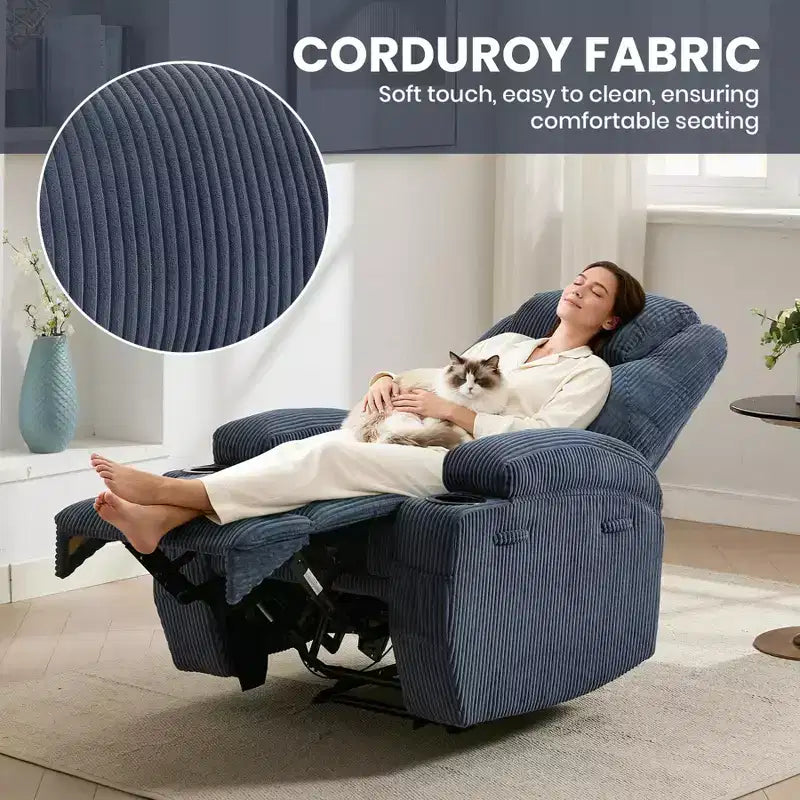 Poltrona Reclinabile Massaggiante, Reclinazione Ultra-Confortevole (Regolabile a 135°), Doppio Portabicchieri e Tasche Laterali, Facile Montaggio Senza Attrezzi