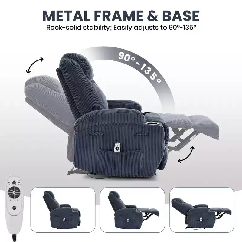Poltrona Reclinabile Massaggiante, Reclinazione Ultra-Confortevole (Regolabile a 135°), Doppio Portabicchieri e Tasche Laterali, Facile Montaggio Senza Attrezzi