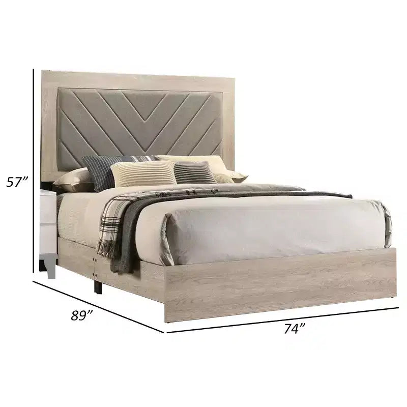 Letto matrimoniale king size imbottito, testiera trapuntata grigia, bianco crema