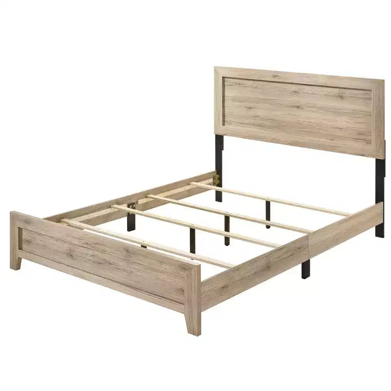Letto "King" orientale con venature e nodi di legno naturali, marrone naturale