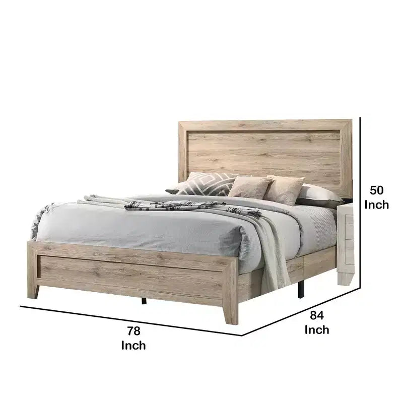 Letto "King" orientale con venature e nodi di legno naturali, marrone naturale