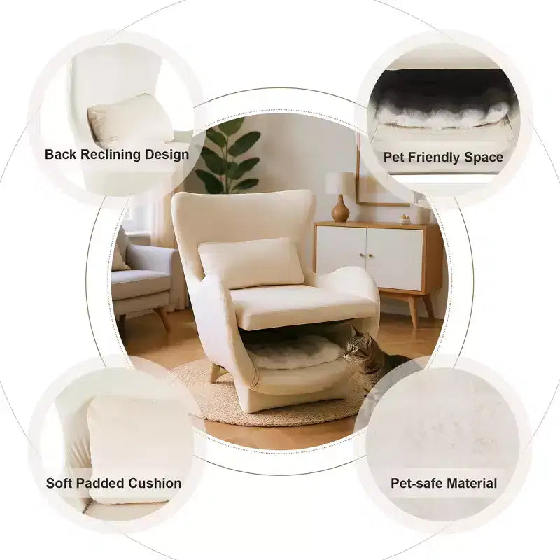 Poltrona Accent in Velluto con Spazio Pet-Friendly, Sedia a Sdraio 2-in-1