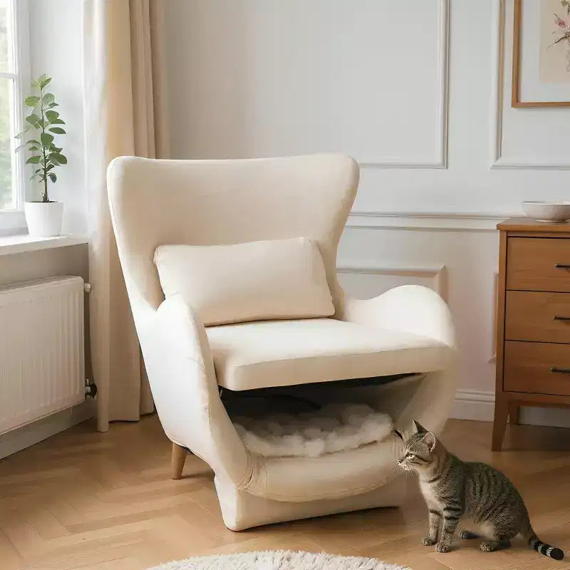 Poltrona Accent in Velluto con Spazio Pet-Friendly, Sedia a Sdraio 2-in-1