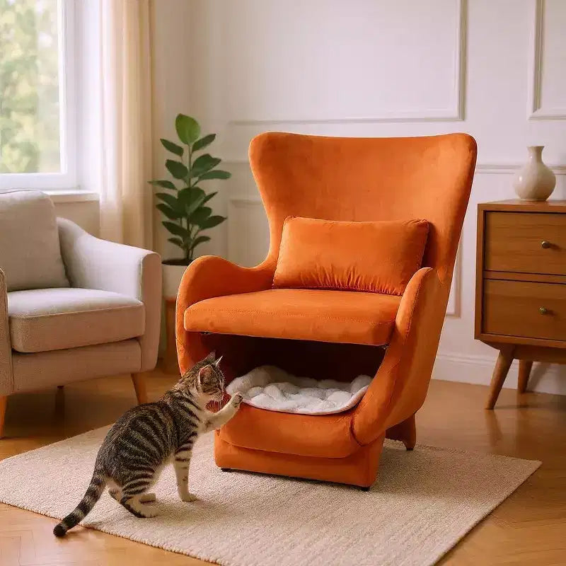 Poltrona Accent in Velluto con Spazio Pet-Friendly, Sedia a Sdraio 2-in-1