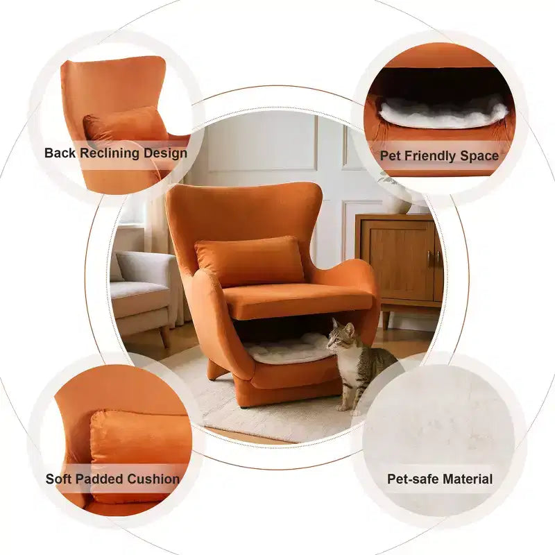 Poltrona Accent in Velluto con Spazio Pet-Friendly, Sedia a Sdraio 2-in-1