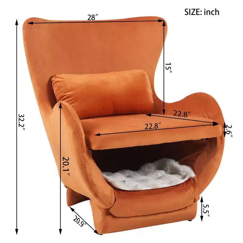 Poltrona Accent in Velluto con Spazio Pet-Friendly, Sedia a Sdraio 2-in-1