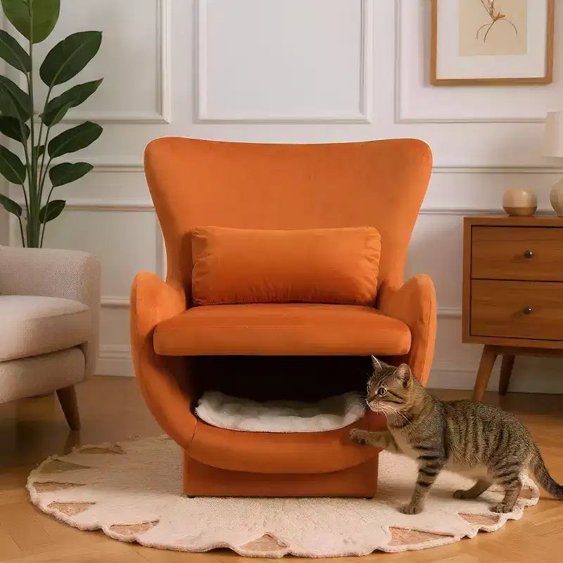 Poltrona Accent in Velluto con Spazio Pet-Friendly, Sedia a Sdraio 2-in-1