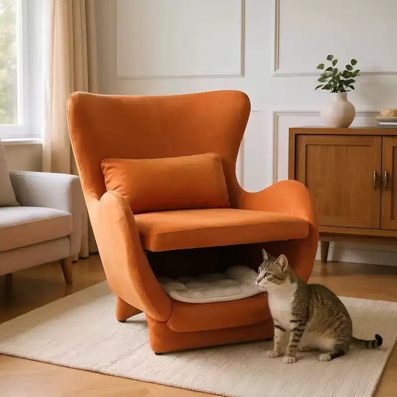 Poltrona Accent in Velluto con Spazio Pet-Friendly, Sedia a Sdraio 2-in-1