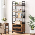4-Tier Industrial Bookcase ,Bookshelf with Drawers Storage,70.87 Tall Display Racks Farmhouse Bookshelf Rustic Bookshelves