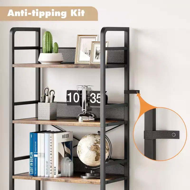 Libreria industriale a 4 ripiani, Scaffale con cassetti contenitori, Espositori alti 180 cm Libreria rustica da fattoria