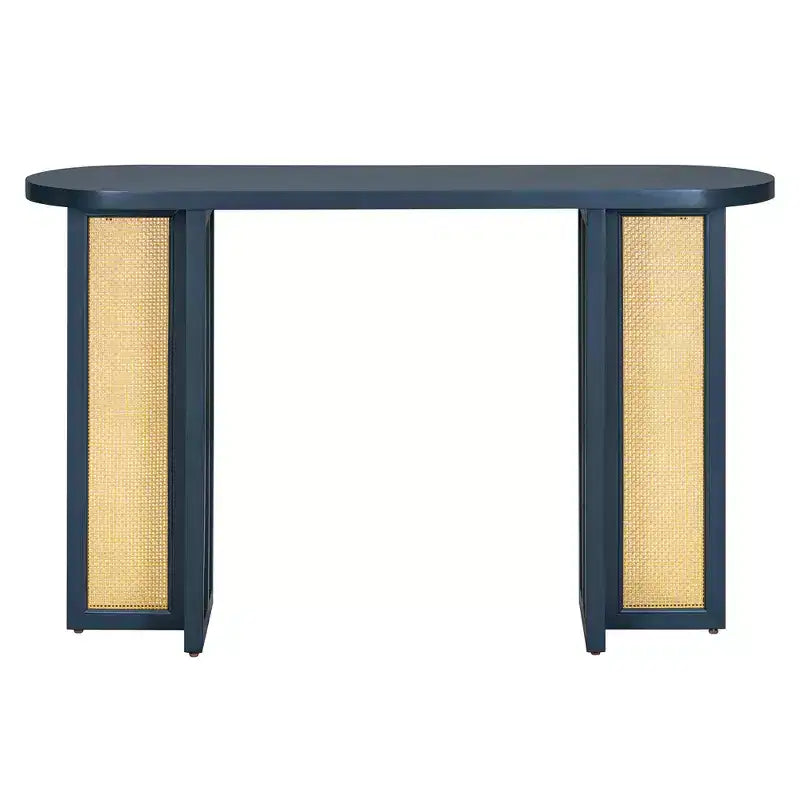 Consolle stretta in rattan con piano ovale e contenitore, Ingresso