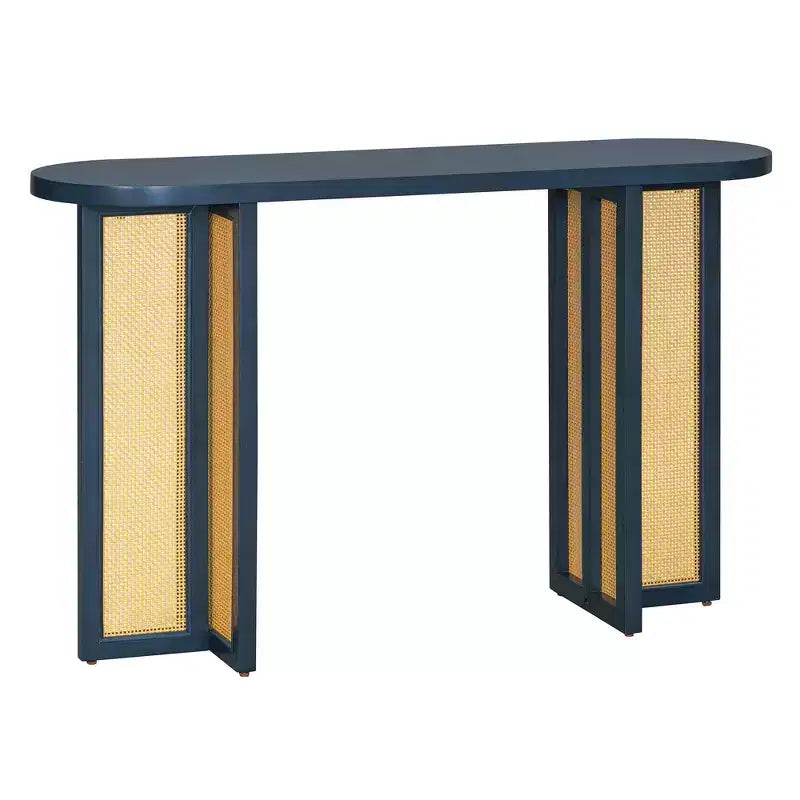 Consolle stretta in rattan con piano ovale e contenitore, Ingresso