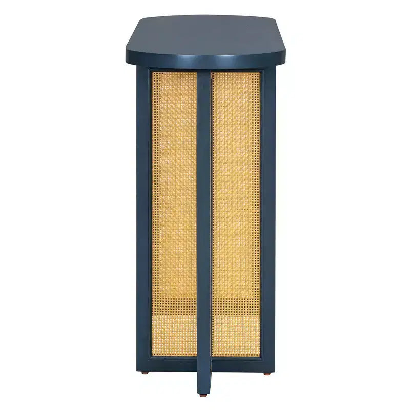 Consolle stretta in rattan con piano ovale e contenitore, Ingresso