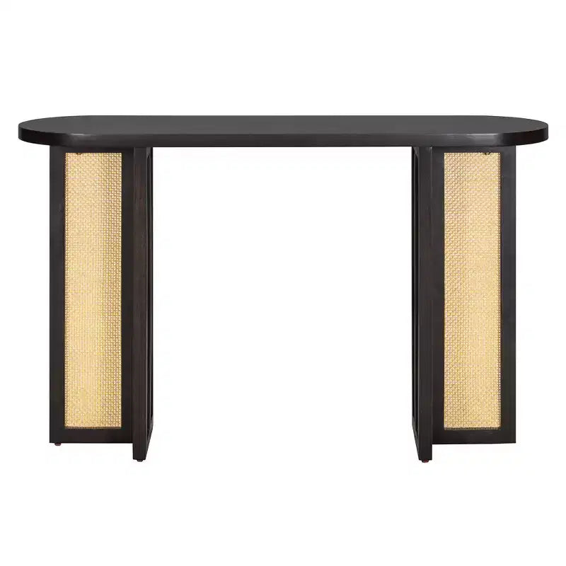 Consolle stretta in rattan con piano ovale e contenitore, Ingresso