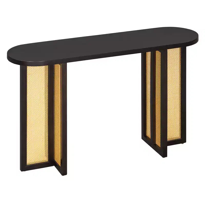 Consolle stretta in rattan con piano ovale e contenitore, Ingresso