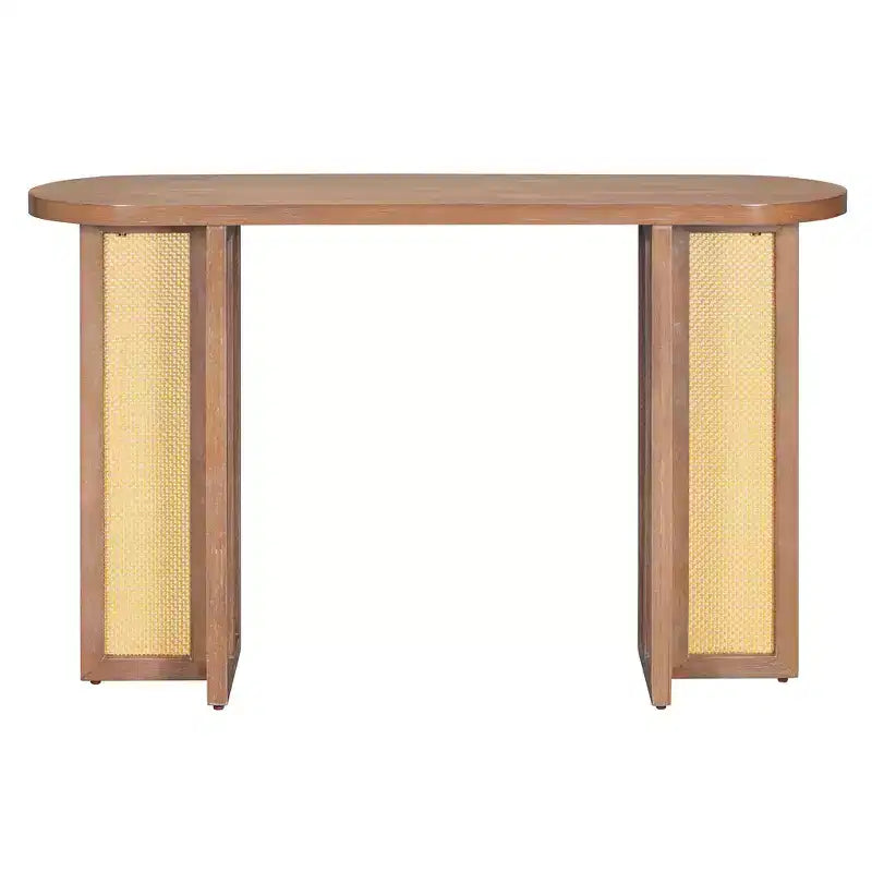 Consolle stretta in rattan con piano ovale e contenitore, Ingresso
