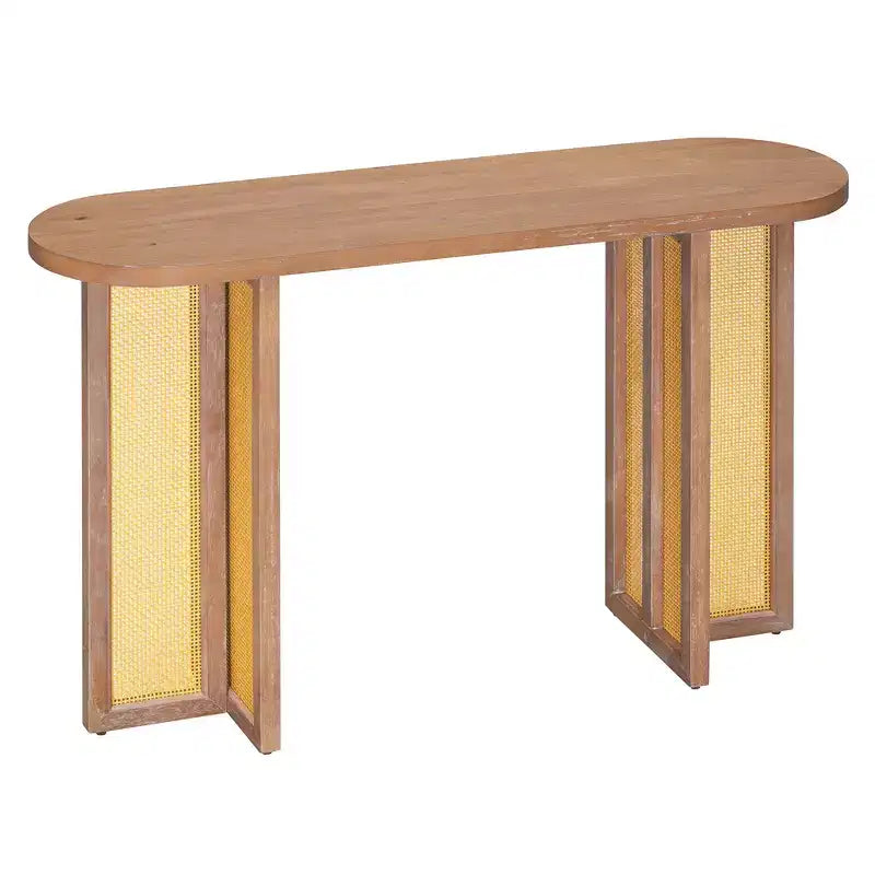 Consolle stretta in rattan con piano ovale e contenitore, Ingresso