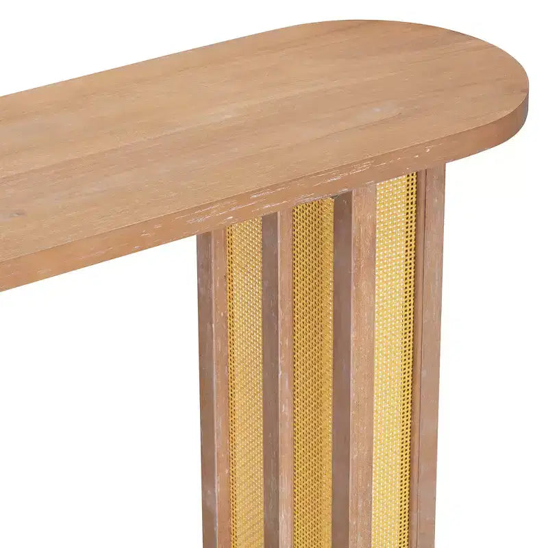 Consolle stretta in rattan con piano ovale e contenitore, Ingresso